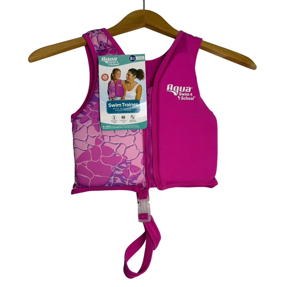 Aqua Swim School Level 3 Swim Trainer Pink Purple Starfish Vest 37-50 lbs 4-6Y